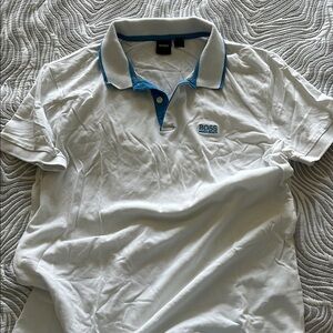 BOSS White Polo Shirt with Blue Accents
